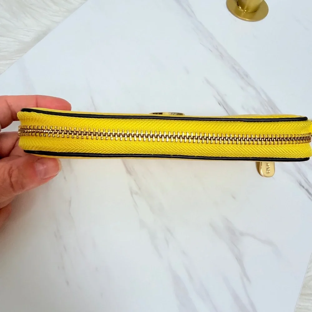 Michael Kors Jet Set Travel Wallet Yellow Pebbled Leather Zip Around Wristlet